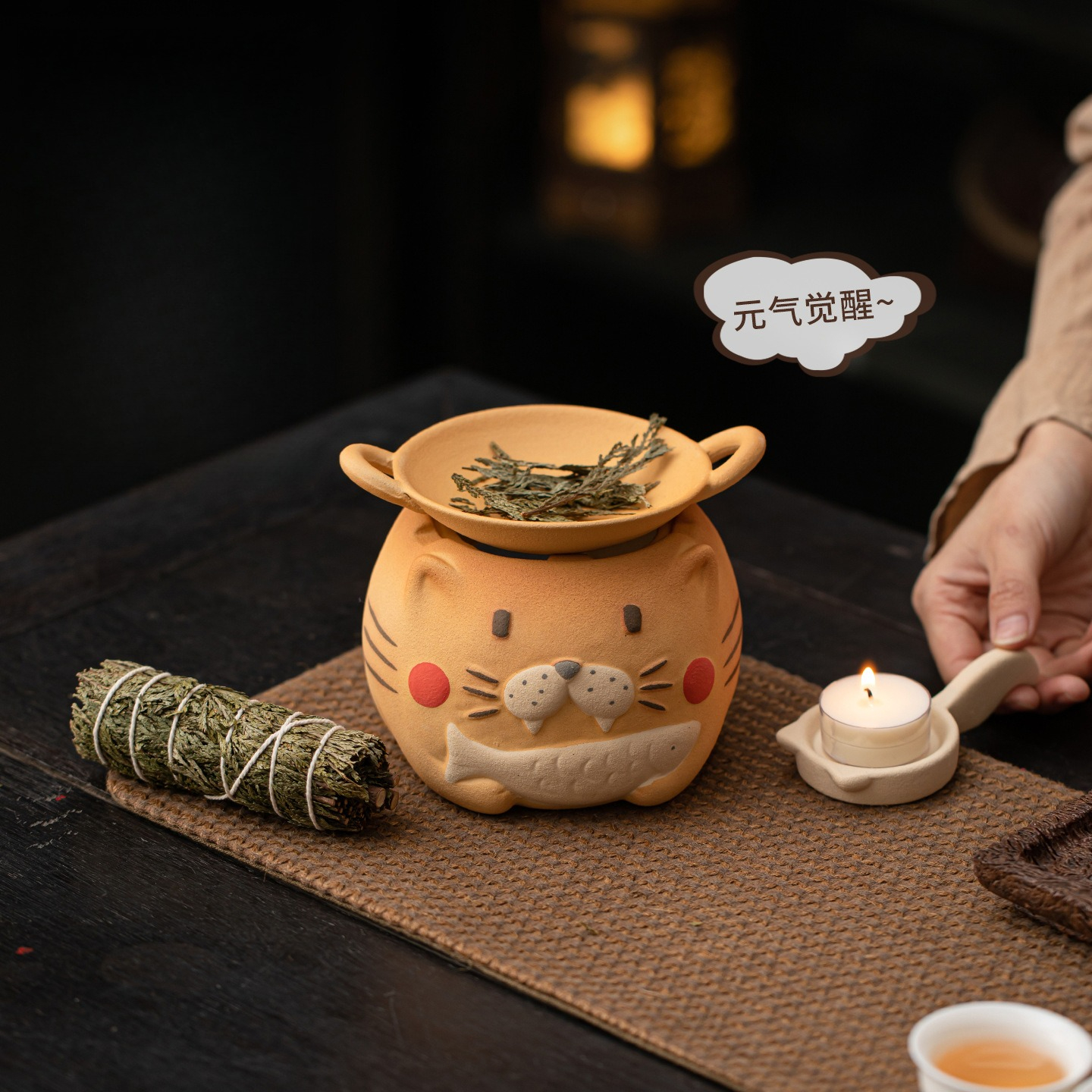 In Home Fragrance Products - Cute Kitten Scented Fireplace Ceramic Tea