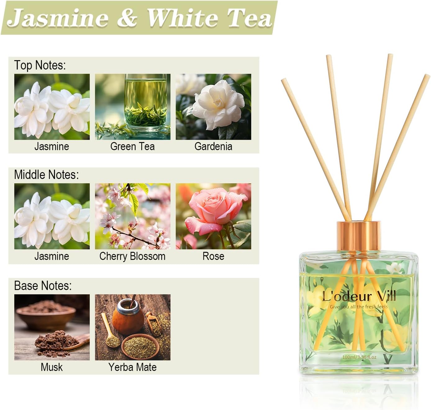 Jasmine Lily Reed Diffuser Set - In Home Fragrance Products recensione e prezzo